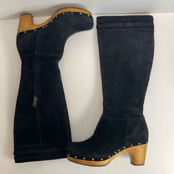 UGG Australian Rosabella Black Suede Leather Heeled Boots Women's Size 6 - Picture 6 of 10